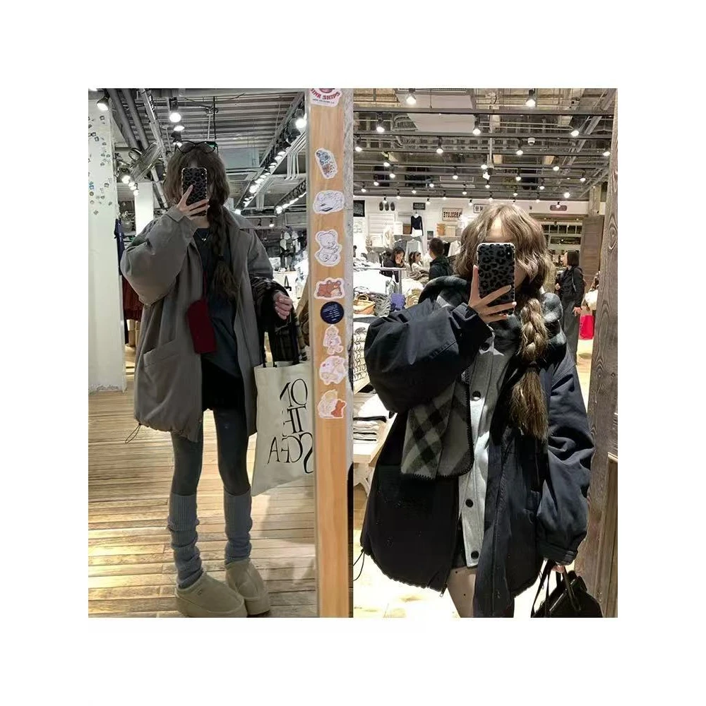 时尚套装女包袖加绒加厚款棉服棉衣韩版宽松冲锋衣连帽两件套