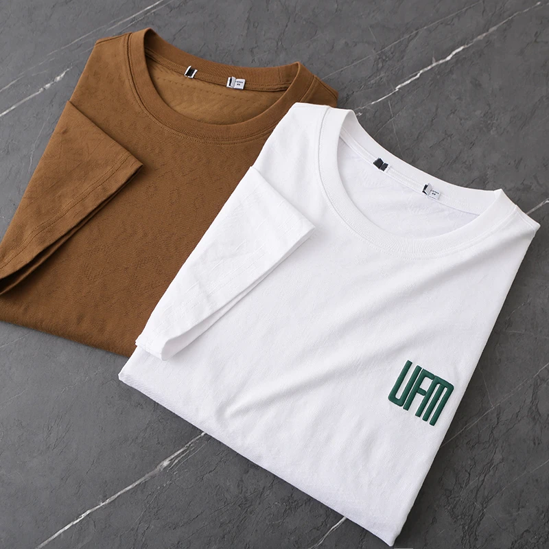 HS123剪标男士夏季圆领短袖T恤绣花简约百搭凉感半袖上衣