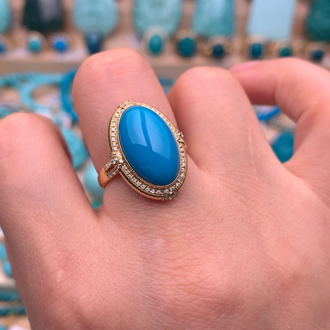 绿松石18K金镶嵌珠宝奇石