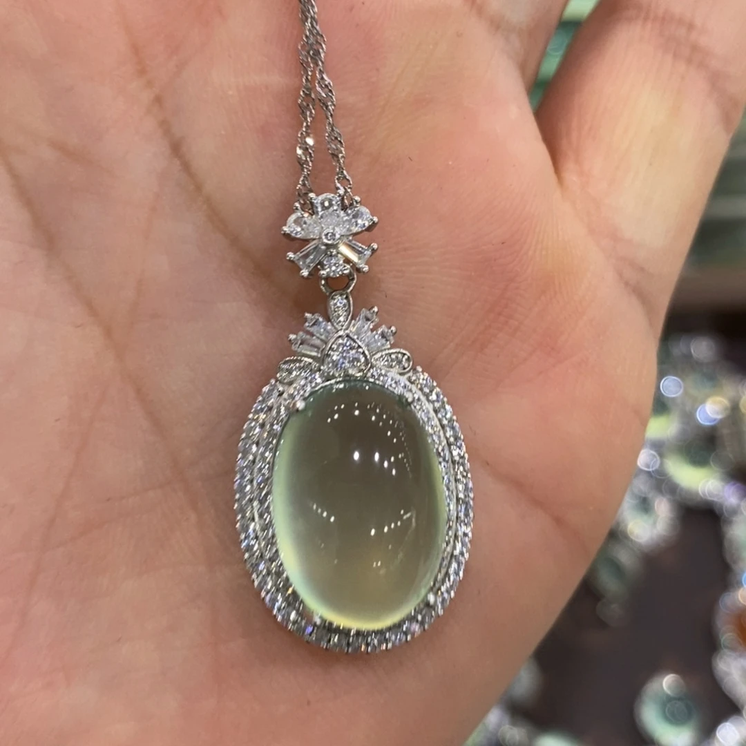 蛇纹石玉银S925镶嵌颈饰