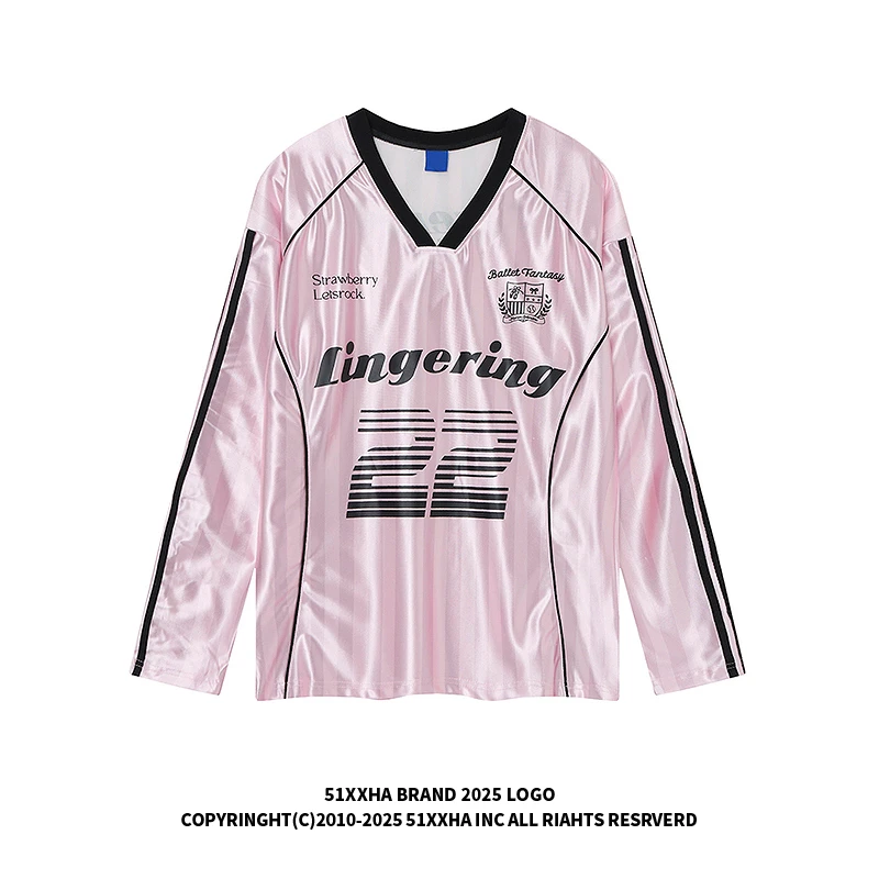 51嘻哈美式高街22号运动球衣T恤男潮牌小众设计感宽松凉感V领长袖