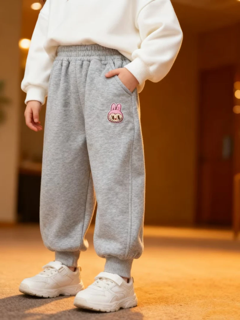 女童冬季棉质加绒运动裤儿童保暖洋气休闲棉质外穿束脚长裤