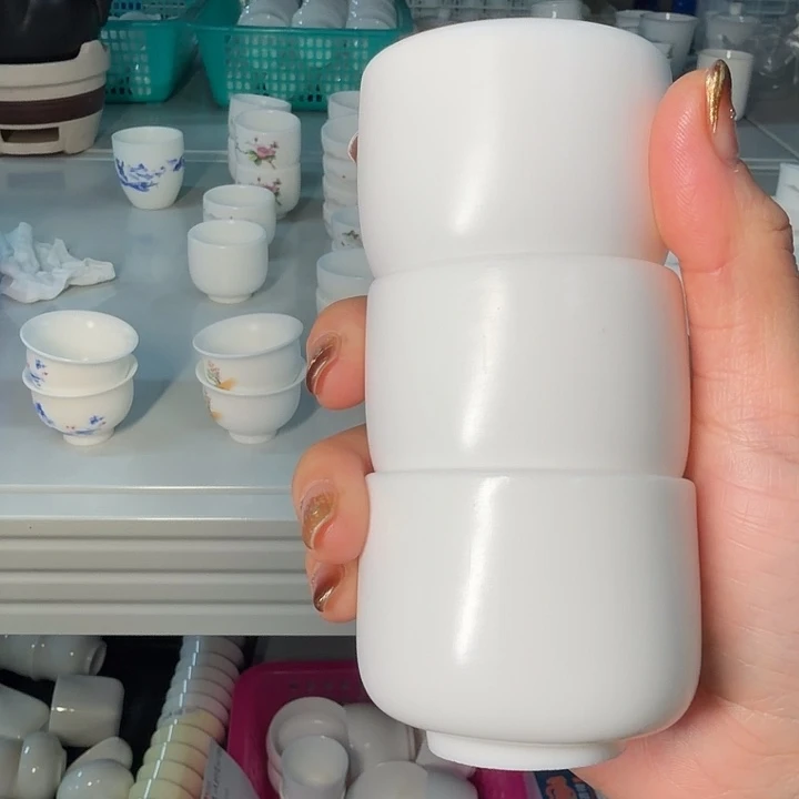 开播福利羊脂玉素烧茶杯三个一组45cc