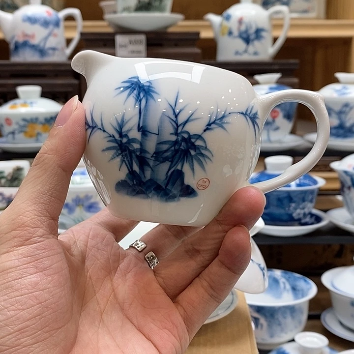 手绘竹子公道杯160cc釉下彩微瑕福利款