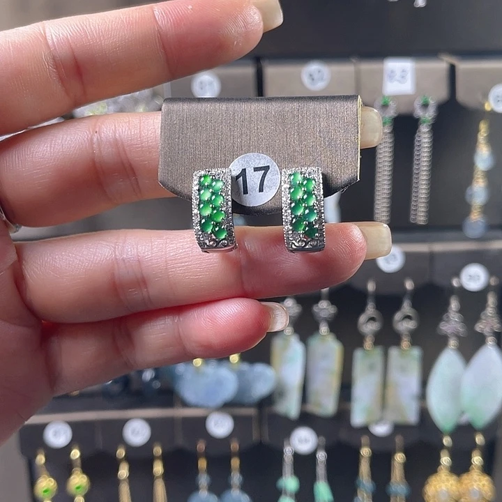 翡翠银S925镶嵌耳饰翡翠