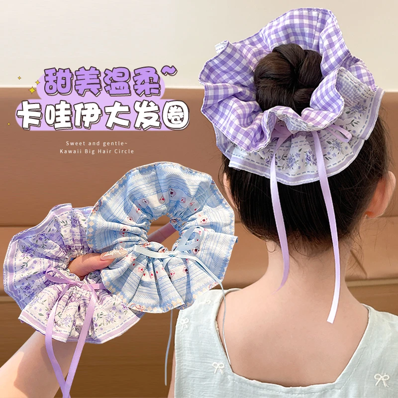 女孩可爱碎花双层抽绳大肠发圈女童丸子头头花发绳宝宝扎马尾头绳