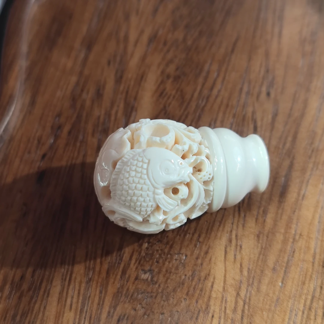 松山 天然猛犸牙 纯手工雕刻 鲤鱼三通 支持复检