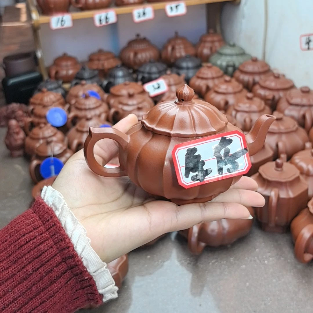茶壶紫砂朱泥筋纹矮樱210cc
