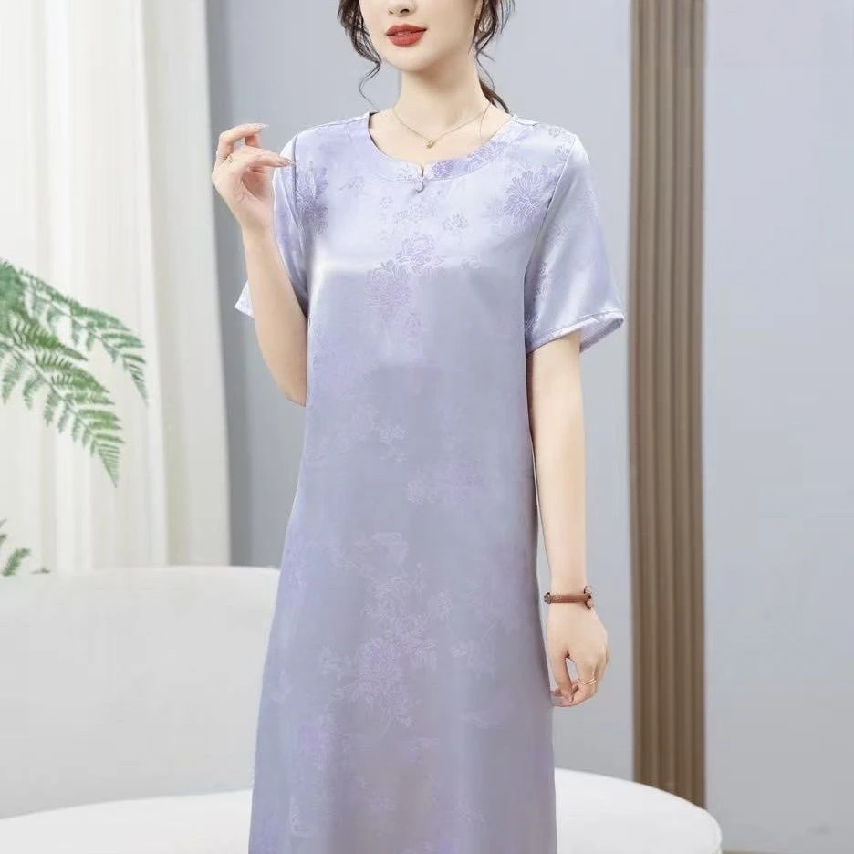 618直降新中式国风大码宽松气质短袖款新时尚夏季中长洋气连衣裙