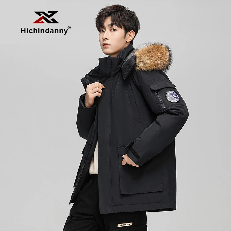 HICHIN工装羽绒服男女冬季加厚保暖毛领新款白鸭绒连帽运动外套