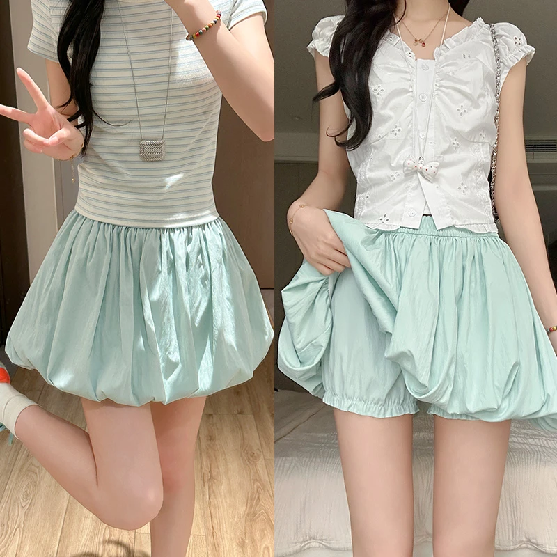 冰丝花苞裙裤女202年5夏季薄款高腰防走光休闲小个子宽松韩版短裤