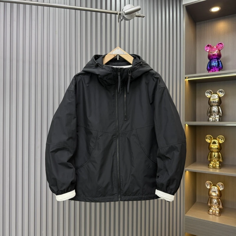 春季新款拉链宽松连帽外套男士时尚潮流百搭冲锋衣韩版帅气夹克潮