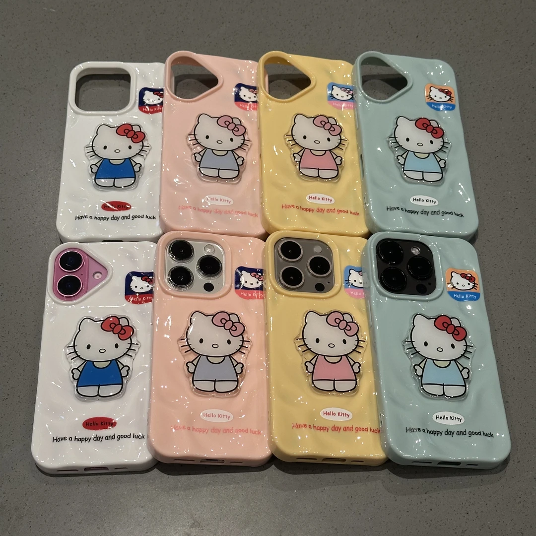 夕与空可爱凯蒂猫贴片褶皱壳适用苹果16手机壳华为P70荣耀nova14