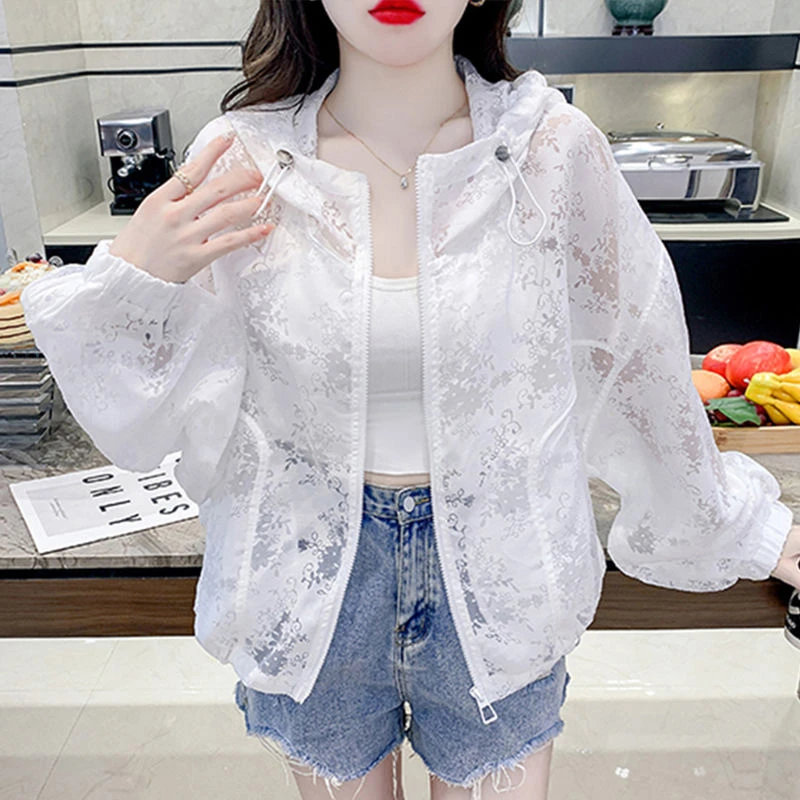 镂空设计感薄款连帽长袖外套女2025夏季新款白色高级感防晒衣开衫