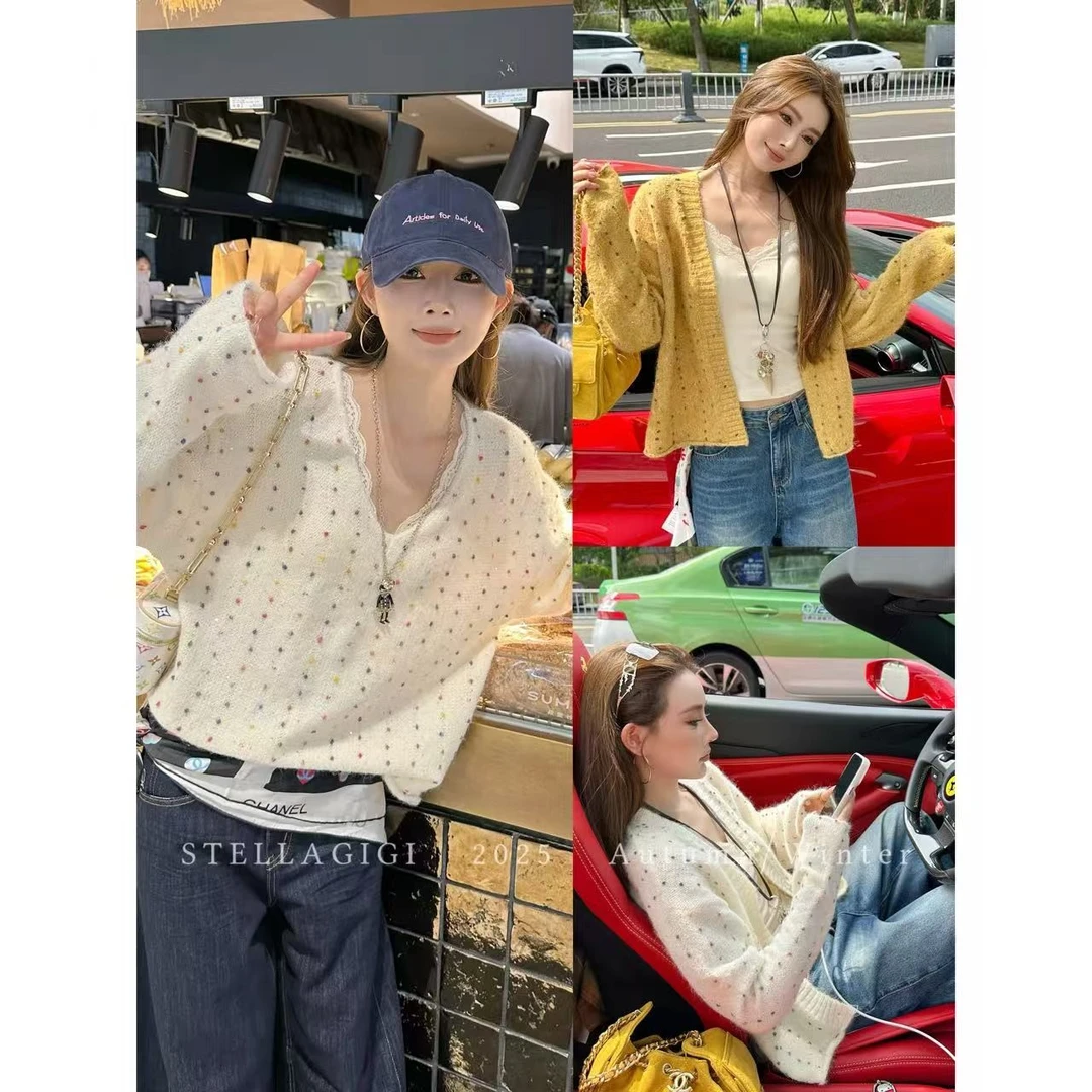 SG / 杨依姗 AW繁星闪闪 彩色毛球亮片软糯V领毛衣MY-20251349