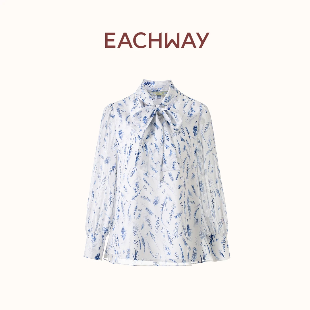 艺之卉春夏【100桑蚕丝】蝶舞繁花飘带长袖上衣衬衫EU11C03885