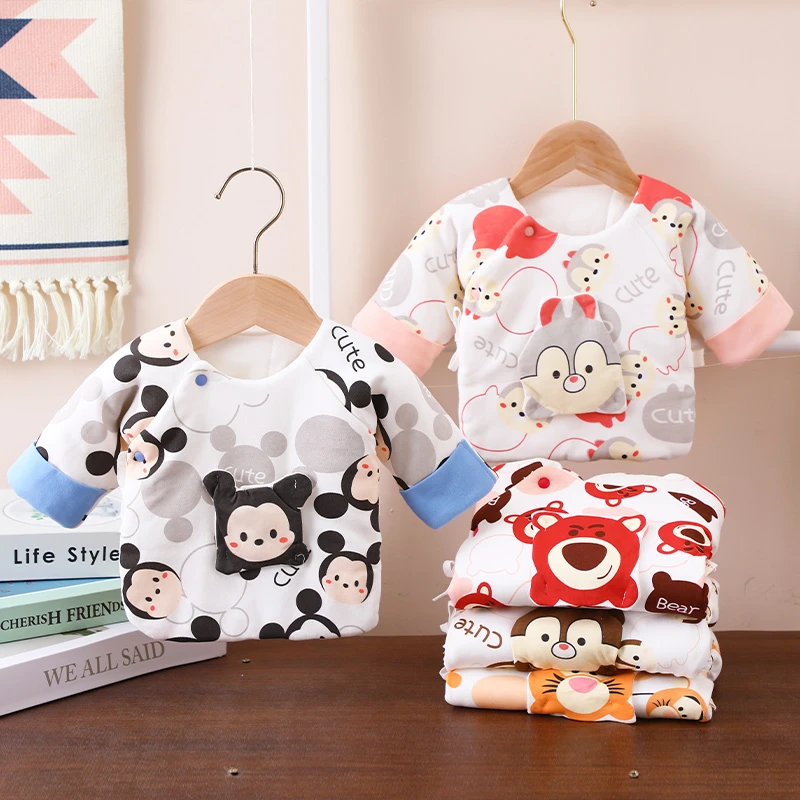 新生儿加棉半背衣婴儿衣服系带无骨初生宝宝和尚服秋冬夹棉上衣