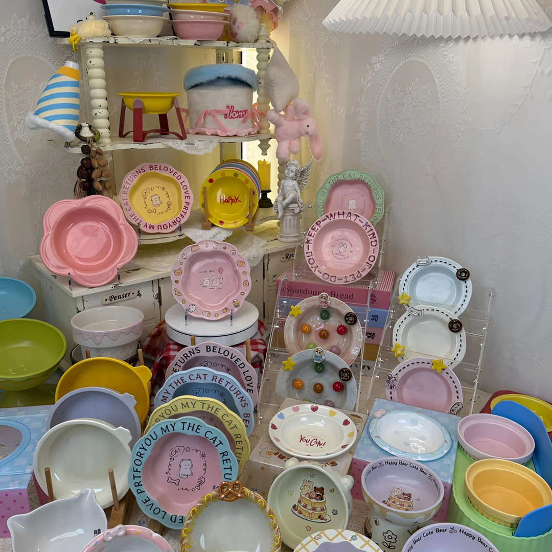 【微瑕一物一拍】宠物陶瓷碗孤品猫碗釉下彩可爱多巴胺风陶瓷碗捡漏