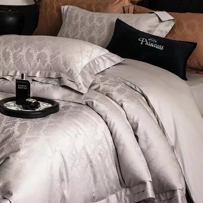 高级感120S长绒棉纯棉提花被套四件套轻奢简约全棉床单床笠款床品