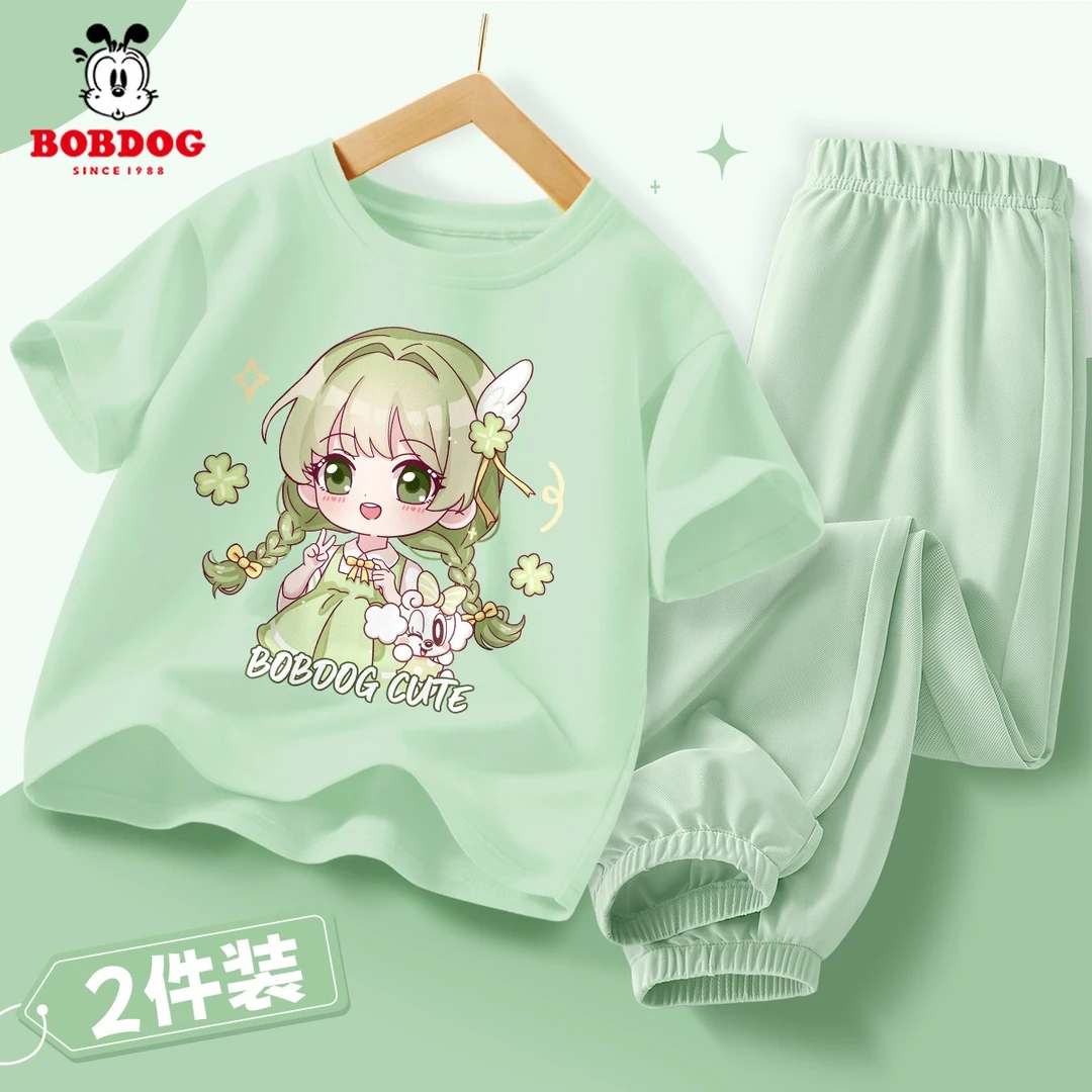 巴布豆卡乐女童夏装套装2026新款今年流行女孩衣服儿童短袖两件套
