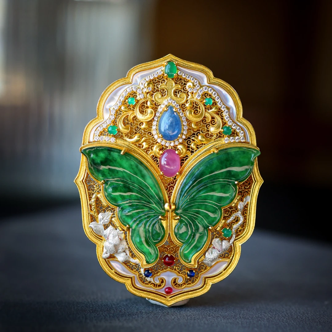 蝶光流·银镶翡翠蝴蝶吊坠MTS