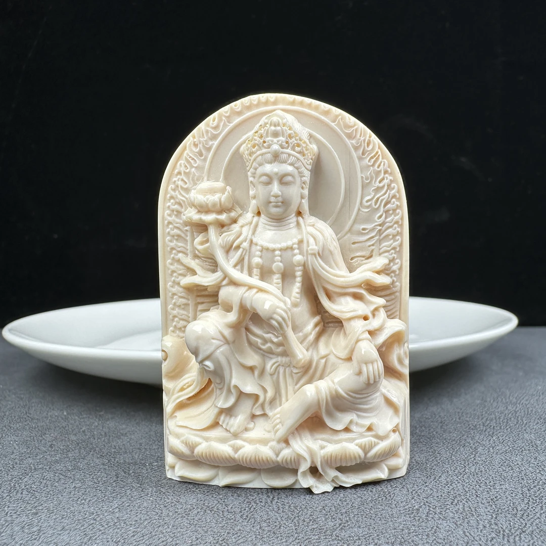 K9010天然猛犸牙 雕刻牌 大势至菩萨41*60*24mm支持鉴定 假一罚四
