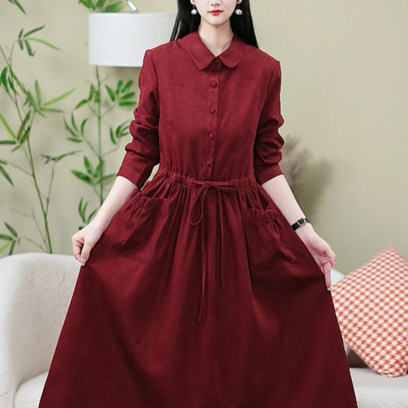 H连衣裙女中长款收腰显瘦休闲时尚遮肚A字裙子657