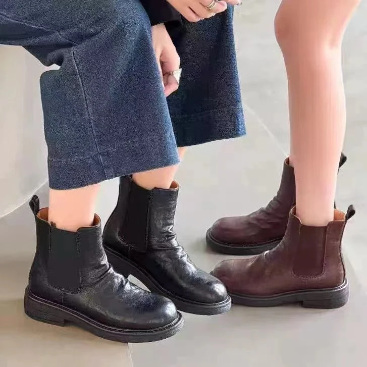 秋冬新款韩版通勤瘦瘦简约粗跟裸靴短靴6A107-1(不加绒)