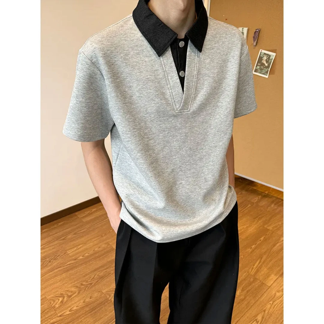 假两件polo领短袖男高级感痞帅翻领衬衫t恤夏季cleanfit正肩半袖