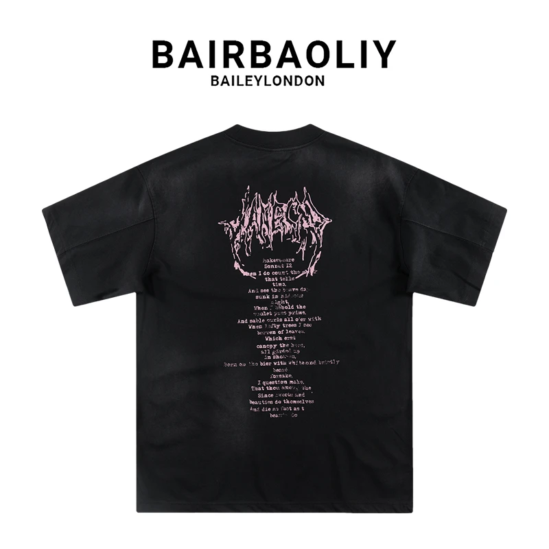 BAIRBAOLIY潮牌复古短袖T恤男宽松百搭ins街头春夏2025新款半袖衫