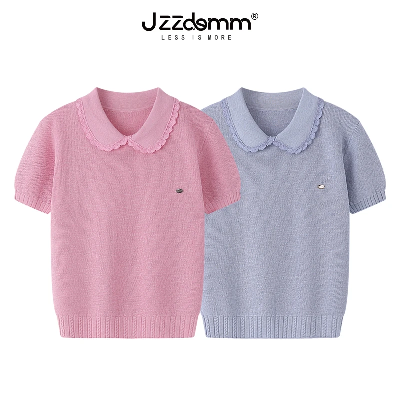 九州诚品/JZZDEMM女装娃娃领女2025年新款针织短袖polo上衣女士潮