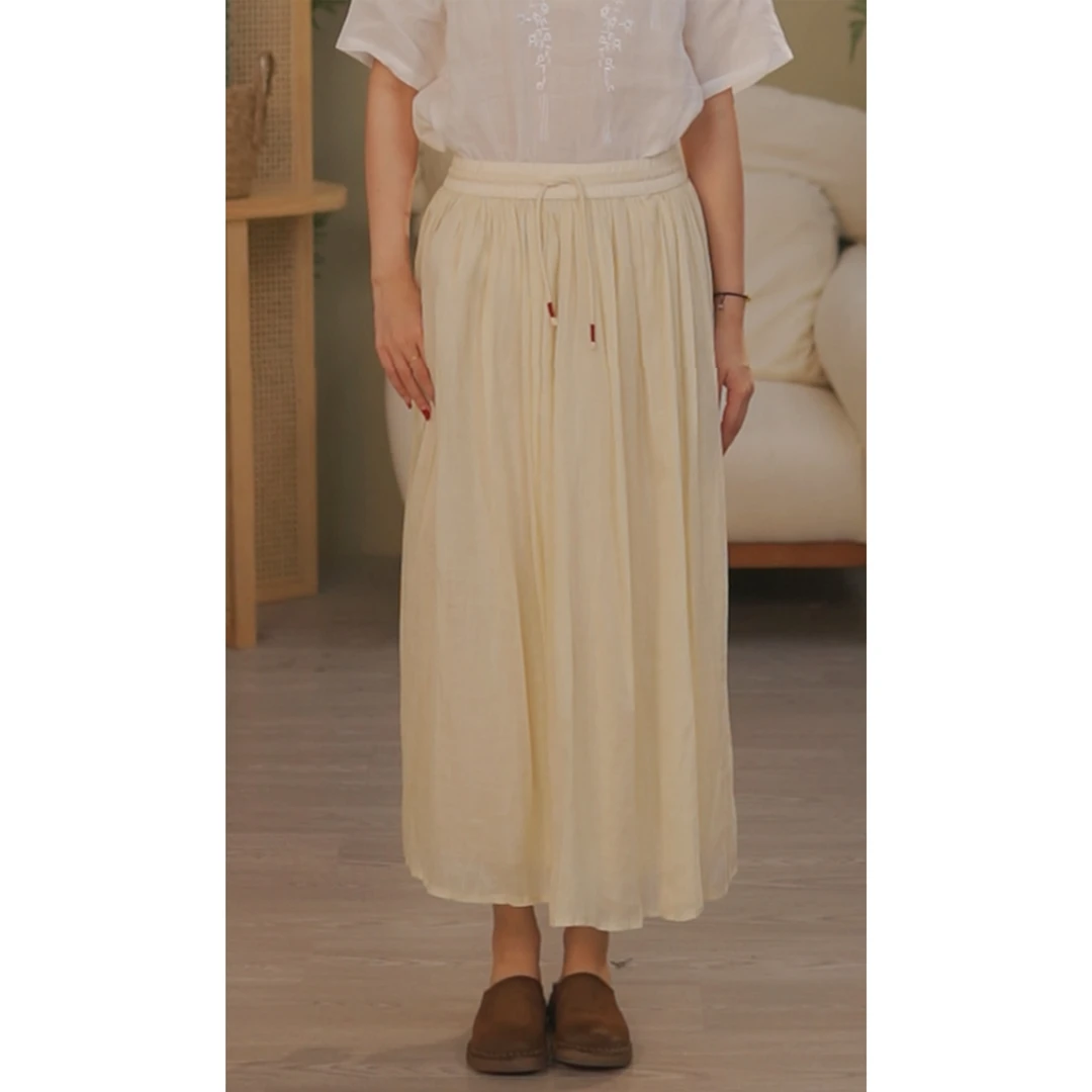 汉意麻丨高品质苎麻时尚文艺设计感亲肤显瘦夏季纯色大摆半身裙