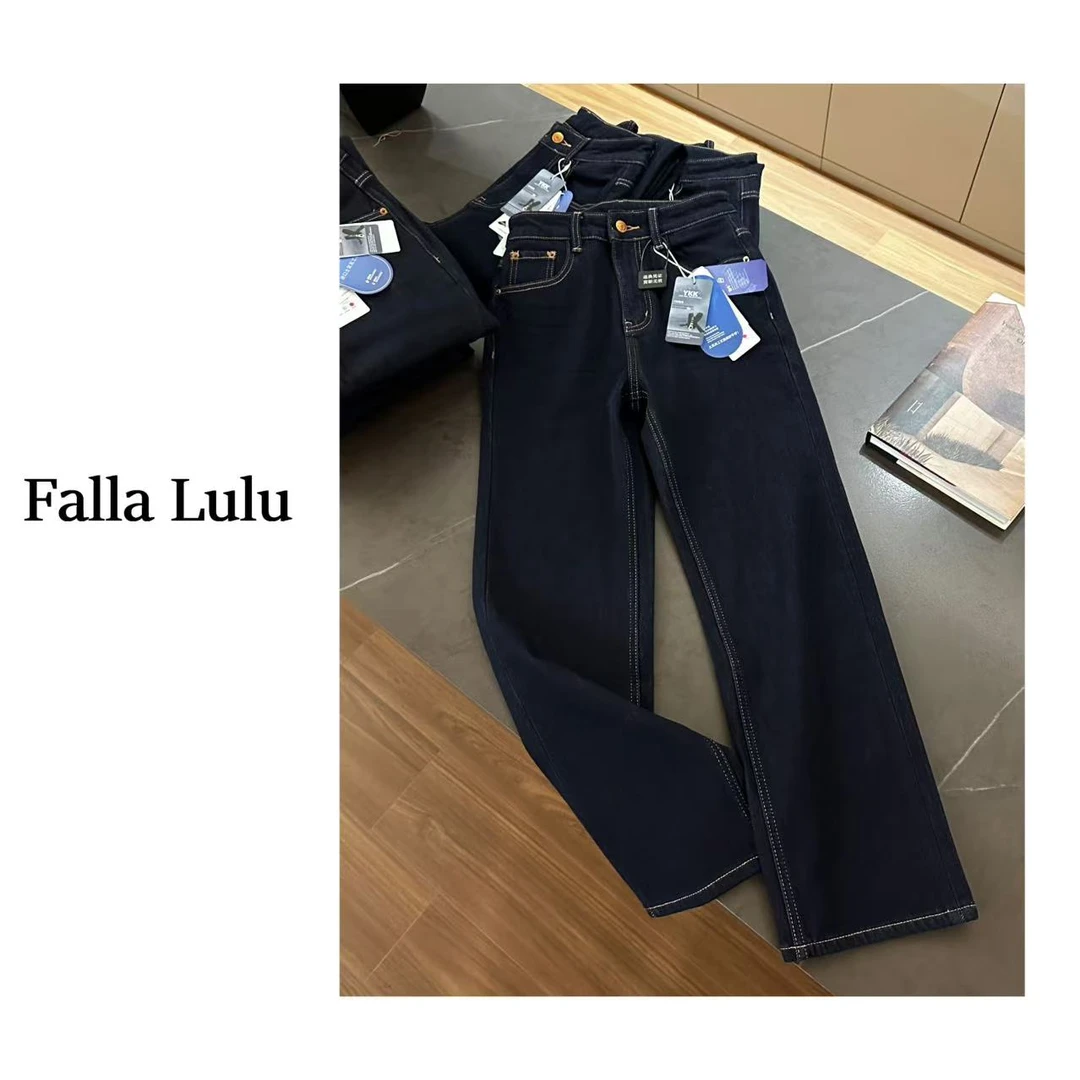 @英子家 / 原色牛牛! 薄绒高腰休闲窄版阔腿牛仔裤 C2062