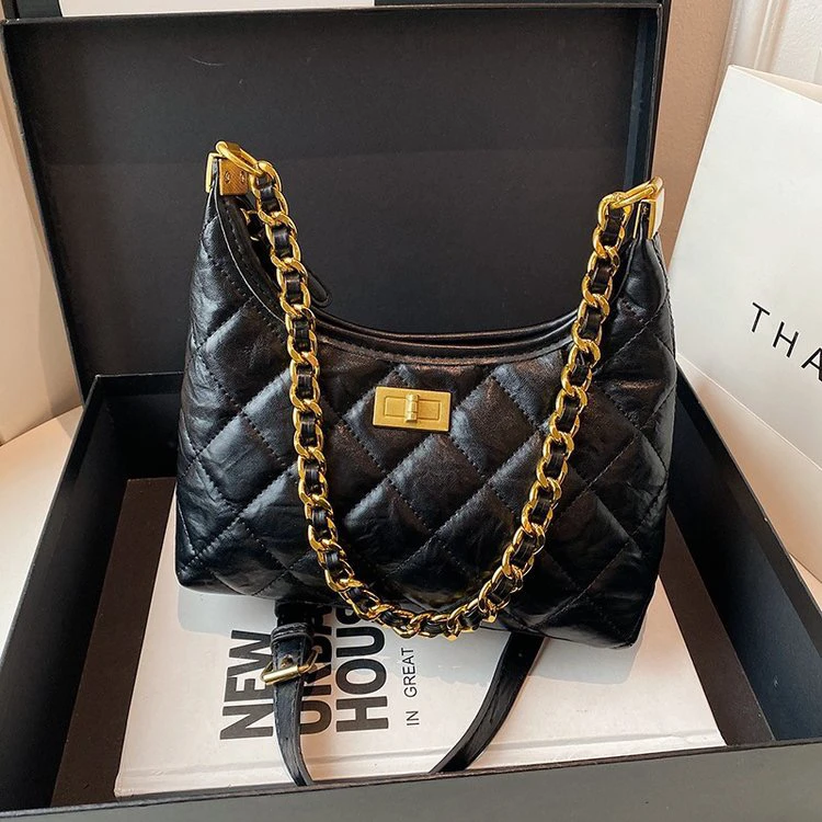 韩式便携款菱格链条包纯色斜挎包小香风肩包女士腋下