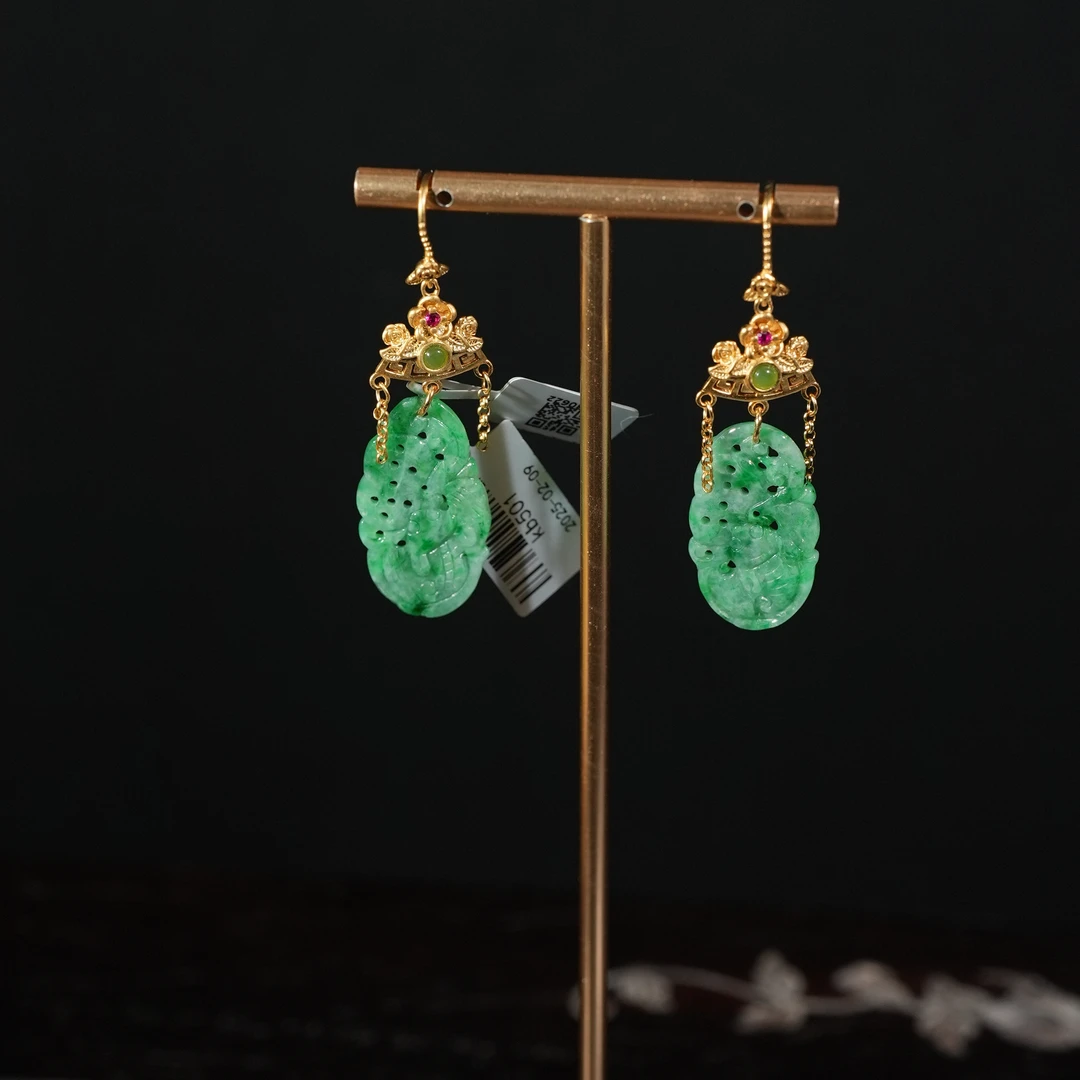 2.9香港王老板-翡翠a货镶嵌耳饰kb501