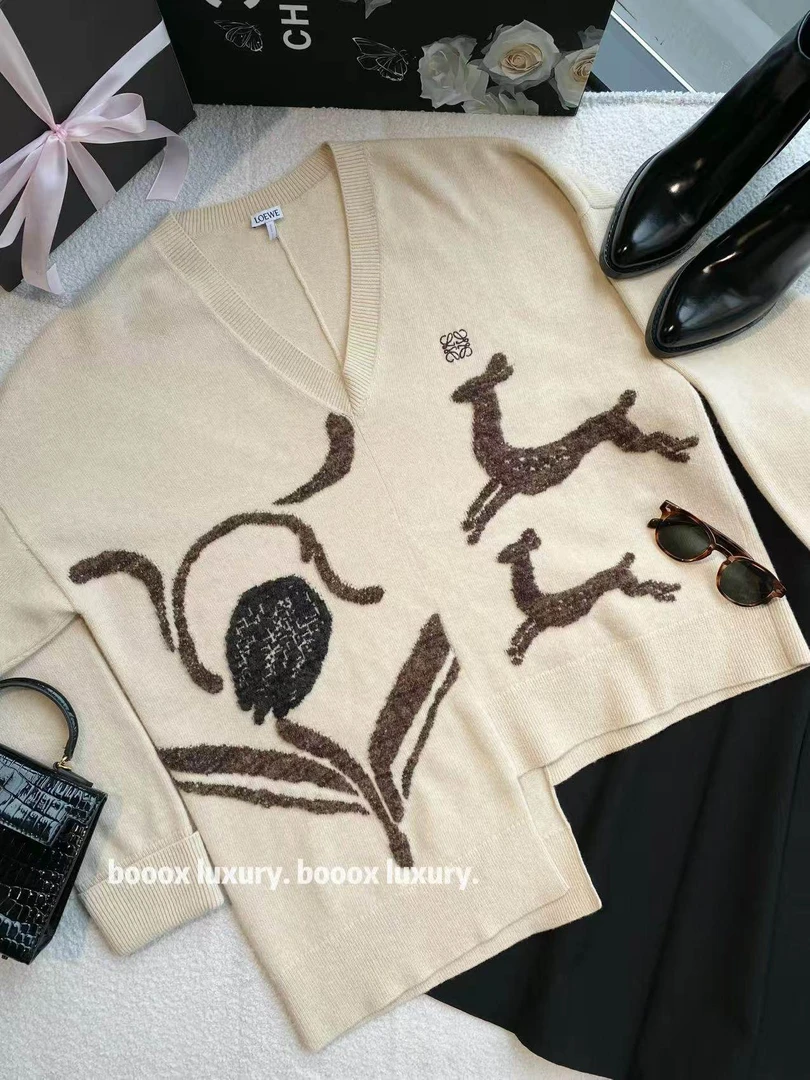 95新 LOEWE/罗意威  wc010 羊毛 小鹿logo刺绣针织毛衣 S码