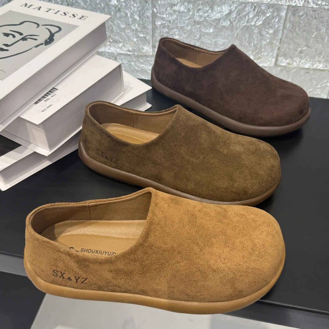 小土豆一脚蹬懒人鞋勃肯鞋修面皮石头纹穆勒鞋复古百搭休闲鞋皮鞋