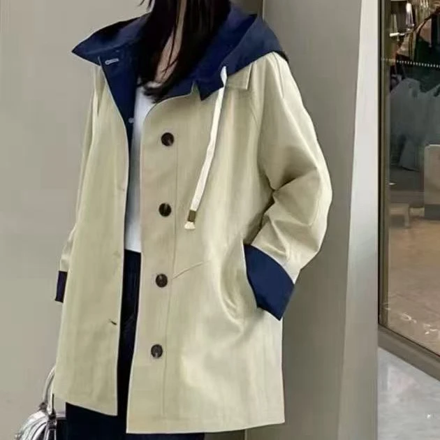 2861慵懒风连帽风衣外套（衣长75左右）