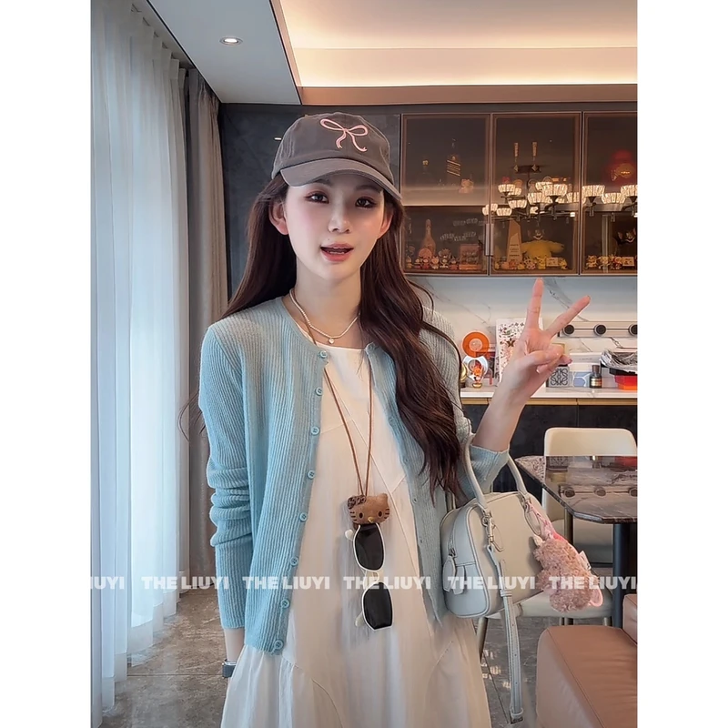 【LIUYI】棉花糖~轻薄长袖针织开衫外套早春夏季外搭防晒罩衫上衣