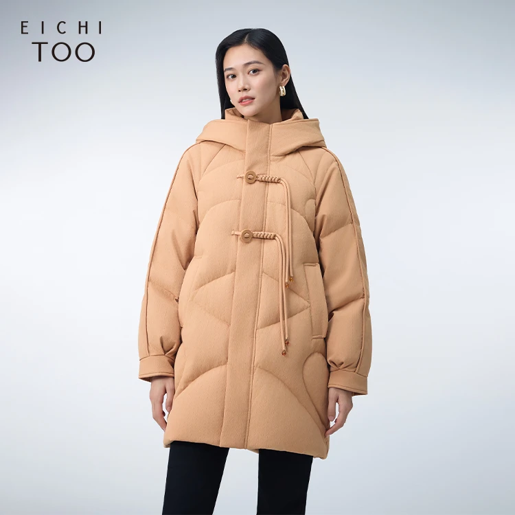 【诗语】爱居兔新中式盘扣设计复古时尚连帽羽绒服EWRAJ4P708A