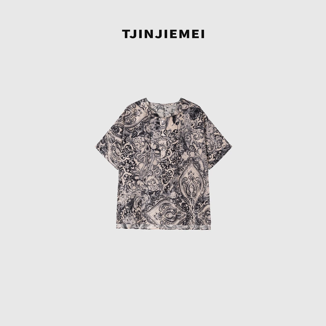 【T井姐妹】设计感精致百搭100真丝连帽短袖T恤TX2506-256865