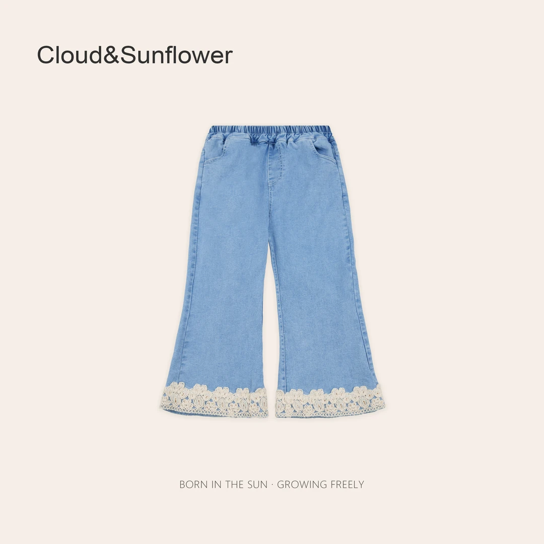 女童春季裤脚蕾丝花边牛仔裤1113627