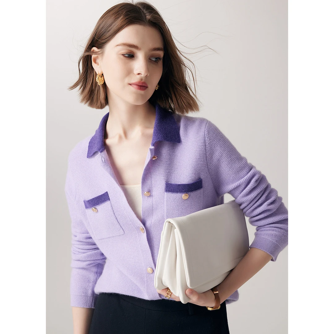 PALUOPO/帕罗秋冬翻领山羊绒开衫外套ET23862R