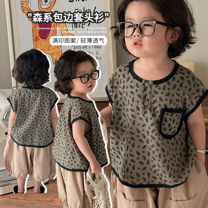 《楽知》森系有feel森系男女童25XL1140碎花包边无袖衫韩版儿童背心