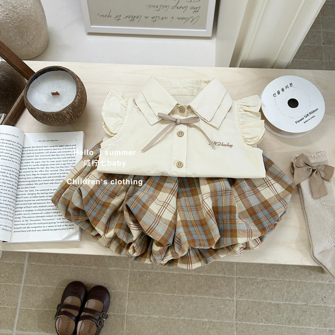 现【咸柠七】女童套装洋气夏季2025翻领短袖短裤宝宝夏儿童两件套