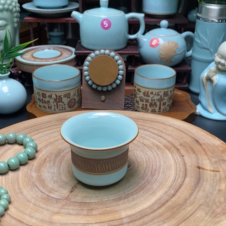 摆件陶汝瓷，古油，壶，杯，，盖碗