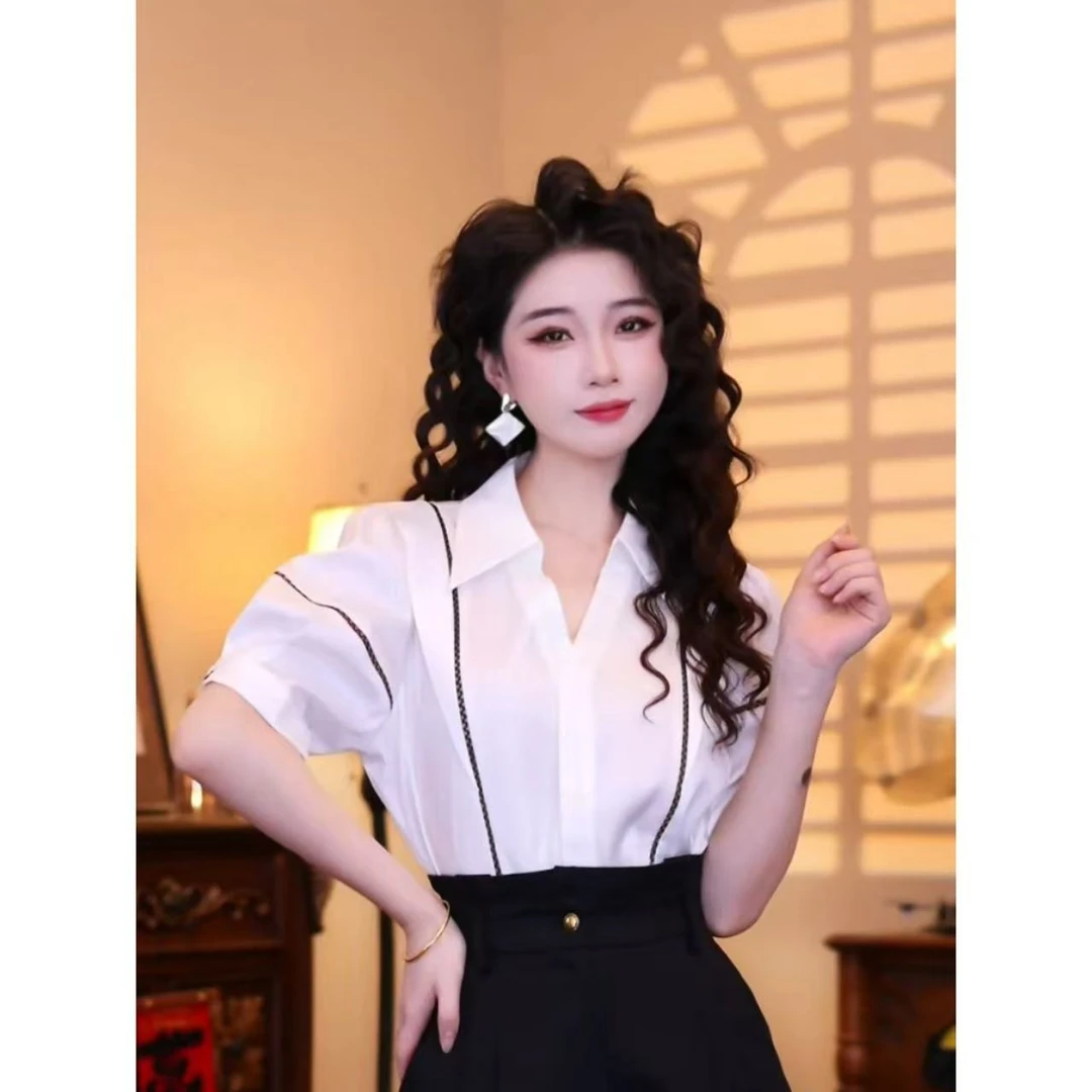 蒋肉肉【夏日续篇】港味复古时尚气质短袖上衣02690