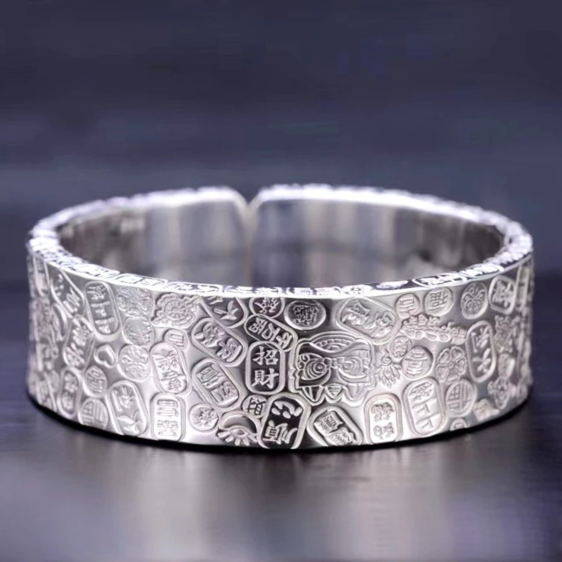 足银手镯 私人制作手镯9999足银古法实心吉言平安情侣定货