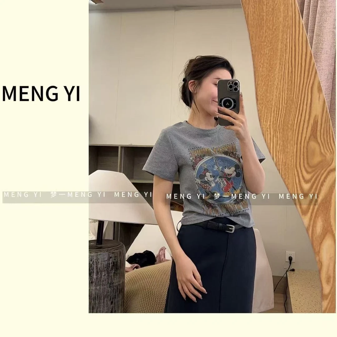 XKK .减龄复古灰色米奇短袖t