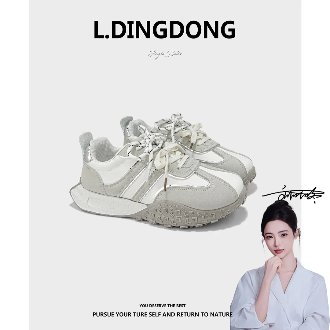 【刘叮咚女鞋】厚底德训鞋女2025百搭阿甘软底运动休闲老爹鞋子0